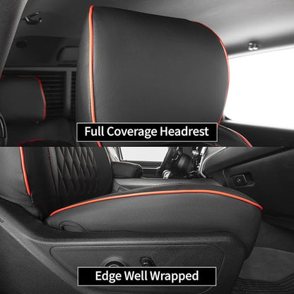 EKR Ram 1500 Seat Covers Custom Fit for (Quad Cab) RAM 1500 Classic Tradesman/Warlock/SLT/Express 2019-2024,Waterproof Black Car Seat Cover for Trucks Full Set-Faux Leather(Black with Red Piping) - Image 5