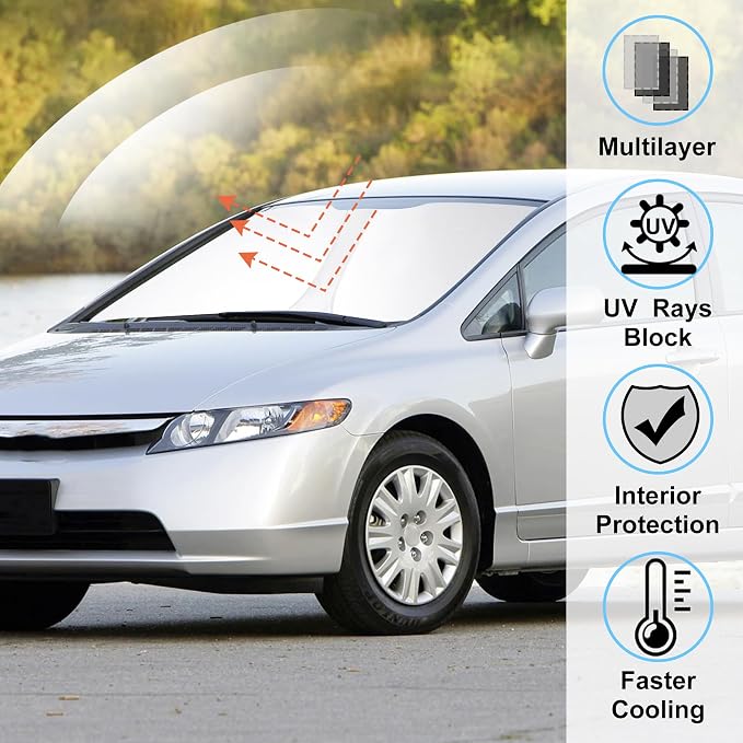 Windshield Sun Shade for 2006-2011 Honda Civic Accessories | Full covered, Foldable & Durable, Block UV Rays, Reduce Heat, Easy to install, Keep Car Cooler - Image 2
