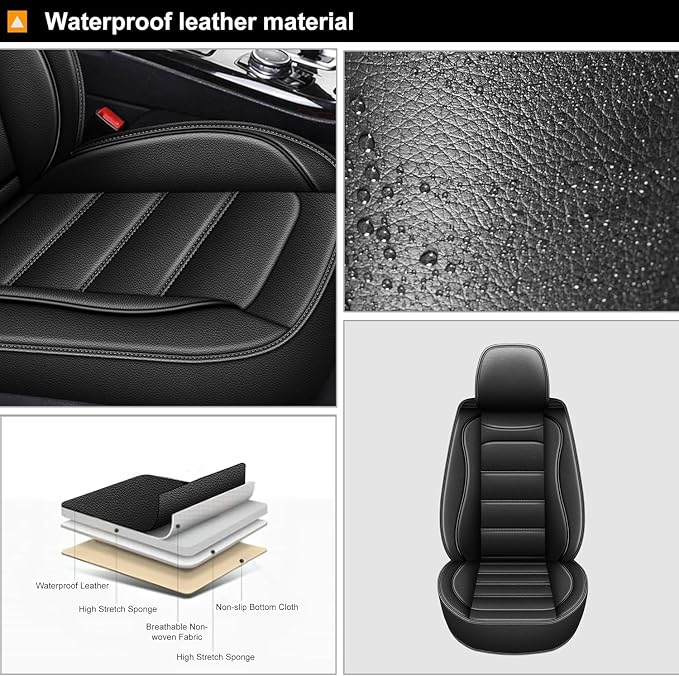 Car Seat Covers Custom for Hyundai Genesis 2009-2016/Genesis G80 2015-2024 | 5 Seats Full Set,Waterproof Luxury Leather,Interior Seat Protector Accessories,Airbag Compatible,Easy to Install,Black - Image 7