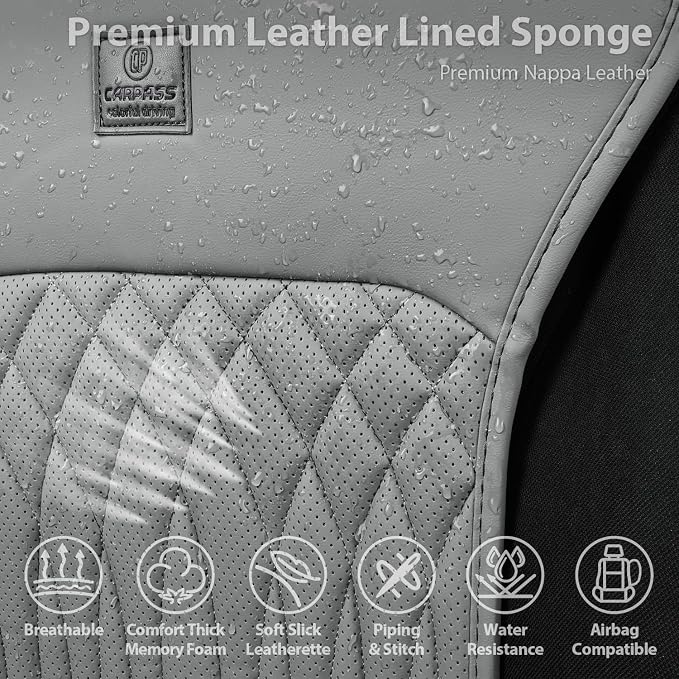 CAR PASS Car Seat Protector, 2 Pack Sideless Nappa Leather Seat Covers for Cars, All Season Waterproof Breathable Front Seats Cushion with Storage Pocket Universal Fit Vehicle Car SUV Truck, All Gray - Image 3
