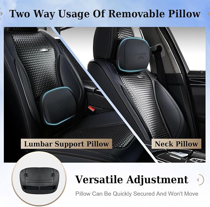 Coverado Seat Covers, Car Seat Covers Front Seats, Waterproof Nappa Leather Auto Seat Cover with Lumbar Head Pillow, Black Seat Covers Carseat Cover Universal Fit for Most Cars - Image 2