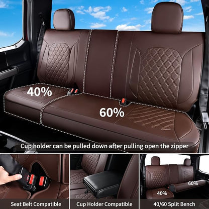 Huidasource Fit for Coffee Chevy Silverado/GMC Sierra Rear Seat Covers, Thickened Split Nappa Leather Truck Back Seat Cover 2007-2013&2019-2026 1500, 2020-2026 2500HD 3500HD Crew Cab WT LS LT - Image 3