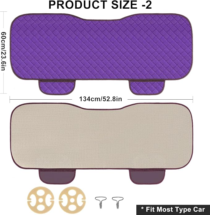 surpassme Car Seat Covers Universal Seat Covers for Car Accessories with Storage Pockets, Car Front Seat Covers and Rear Bench Coverfor Automotive, SUV, Truck, and Van(Purple) - Image 4