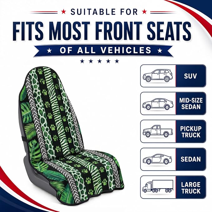 Car Seat Towel Cover for Front Seat, 1Pc Sweat Absorbent Car Seat Protector with Non-Slip Backing, Waterproof Towel Car Seat Cover for Runners, Gym, Swimming, Beach, Pets, Green Jungle Paws - Image 6