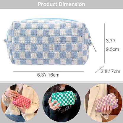PAZIMIIK Checkered Makeup Bag for Purse Portable Zipper Make Up Pouch Small Cosmetic Case for Travel Accessories (Blue) | Cute Zipper Makeup Organizer for Women, Travel Essentials, Toiletries, Makeup Brushes, Beauty Accessories&Bridesmaid Gifts - Image 4