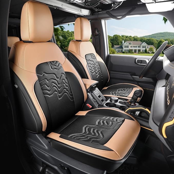 Red Rain Car Seat Cover Custom Fit Ford Bronco Seat Covers 4Door 2021-2026 | Black and Orange Waterproof Leather Seat Protector 5 Seater (Bronco 4Door-Black+Orange) by RedRain
