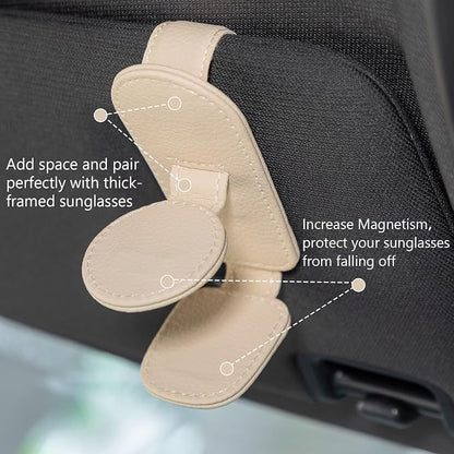 Konohan Sunglasses Holder for Car Visor Leather Eyeglass Hanger Magnetic Sunglasses Holder with 2 Clips(Beige) - Image 4