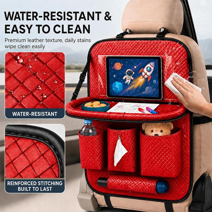Backseat Car Organizer 1 Pack, Car Back Seat Organizers with Tray,Multifunctional Car Seat Back Organizer with Foldable Tablet Holder (Red, 1 PC) - Image 8