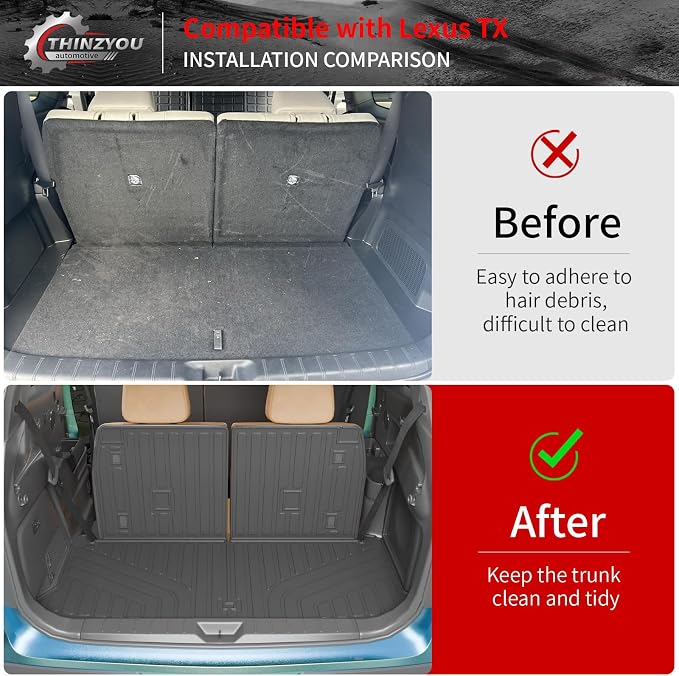 Cargo Mat for 2024-2026 Lexus TX350 TX500h TX550h+ 6&7 Seats | TPE All Weather Trunk Mat with Backrest Mat, Cargo Mat Cargo Liner Trunk Liner Back Seat Protector TX Accessories - Image 2