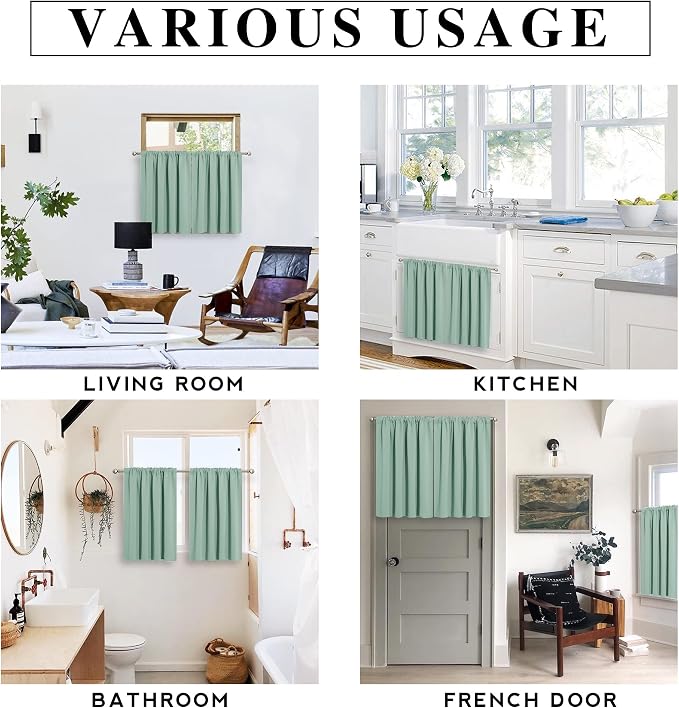 RYB HOME Cafe Blackout Curtains 24 inch Length for RV Camper Kitchen Window | Temperature Regulating, Light UV Blocking, Privacy Protection, Short Small Half Window Tiers, W42 x L24, Aqua, 2 Panels - Image 4