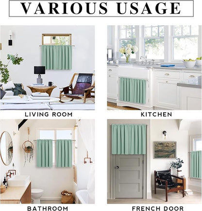 RYB HOME Short Blackout Curtains for Small Window Kitchen Bathroom Cafe RV | Sunmmer Heat Light Blocking Privacy Energy Saving Curtains for Sunroom Laundry Room Stair Window, W52 x L36, Aqua, 2 Panels - Image 7