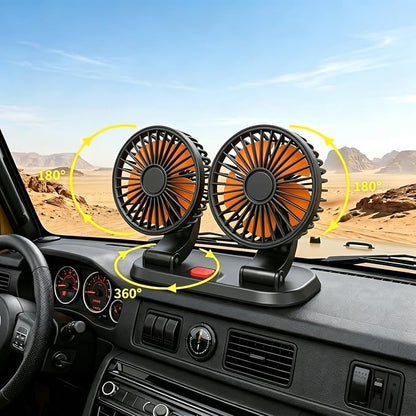 Dual Head 24V Car Fan for SUV Truck RV with No AC,Adjustable Car Cool Fan, Dual Head Design, 2-speed Adjustable, 360° Rotating Portable Car Fan,Powered by Cigarette Lighter - Image 2