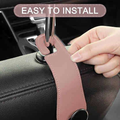 2 Pack Car Headrest Hooks Leather & Alloy Car Seat Storage Hangers, Pink | 44lb Heavy Duty Stylish Car Seat Organizer Hooks for Purses Bags, Coat, Umbrellas, Water Bottle, Car Inside Accessories - Image 7