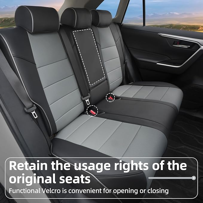 Lolcar Rav4 Seat Covers Custom Fit for Toyota Rav4 2019 2020 2021 2022 2023 2024 2025 LE,XLE,XLE Premium,Limited, Leather Truck Seat Cover Full Set for SUV,Faux Leather(Black/Gray) - Image 5