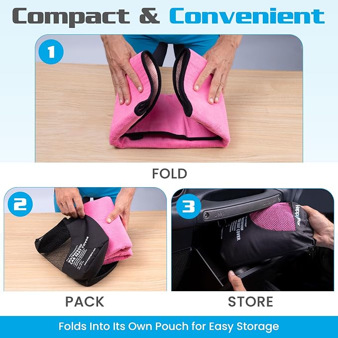 Happeseat Waterproof Car Seat Cover & Protector, Pink | Universal Fit, Car Seat Towel Cover, Slip Resistant Backing, Machine Washable, Fits Front & Back, Easy Install & Storage - Image 6