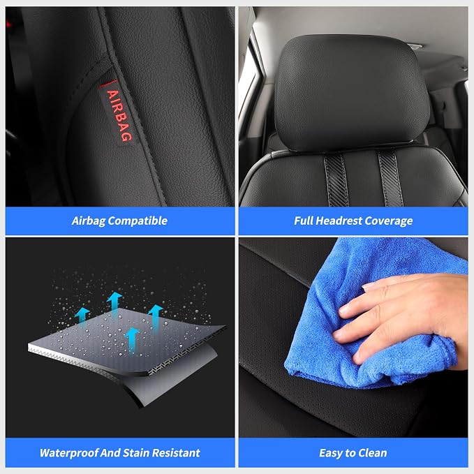 Silverado/Sierra Seat Covers Full Set for 1500(2019-2026) & 2500HD 3500HD(2020-2026)-Regular Cab Pickup,Fully Covered,Waterproof Leather Car Seat Protector(Black & Carbon Fiber) - Image 6