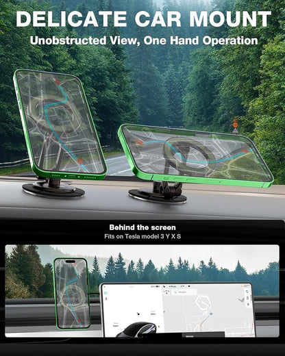 Smolink Magnetic Phone Mount for Tesla Screen and Dashboard | All-Metal Magnetic Phone Holder with Foldable Hidden Design for Tesla 3/Y/S/X and iPhone 17/16/15/14 Pro Max, Green - Image 4