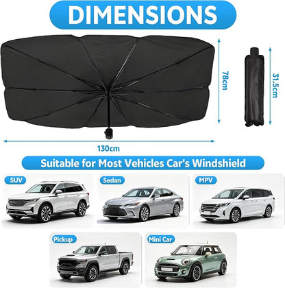 [2026 Upgrade] Windshield Sun Shade Umbrella, Foldable Car Front Window Sunshade with Titanium Silver Coating, Blocks UV Rays & Heat Insulation, Keeps Car Cool, Fits Sedan Truck Pickup SUV RV - Image 4