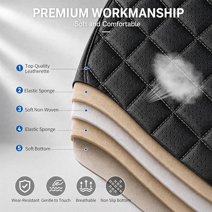 Car Seat Covers Compatible with GMC Terrain 2010-2025 2026 - Full Set 5 Seats Luxury Leather All-Weather Seat Cushions & Protectors, Waterproof & Breathable, Airbag Compatible (Black) - Image 8