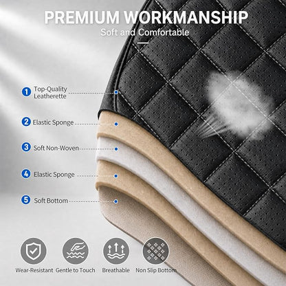 Car Seat Covers Compatible with GMC Terrain 2010-2025 2026 - Full Set 5 Seats Luxury Leather All-Weather Seat Cushions & Protectors, Waterproof & Breathable, Airbag Compatible (Black) - Image 8