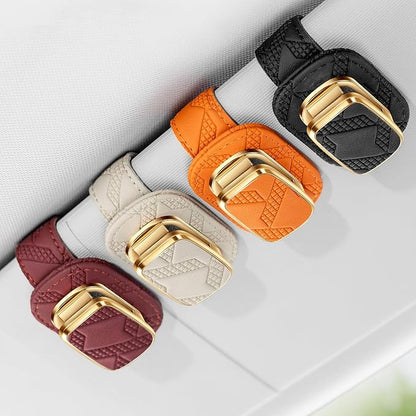 Leather Sunglass Holder for Car, Beige | Car Sunglasses Holder Clip, Multi-Functional Card Ticket Organizer, Universal Fit, Car Visor Accessories, Driver Gift - Image 8