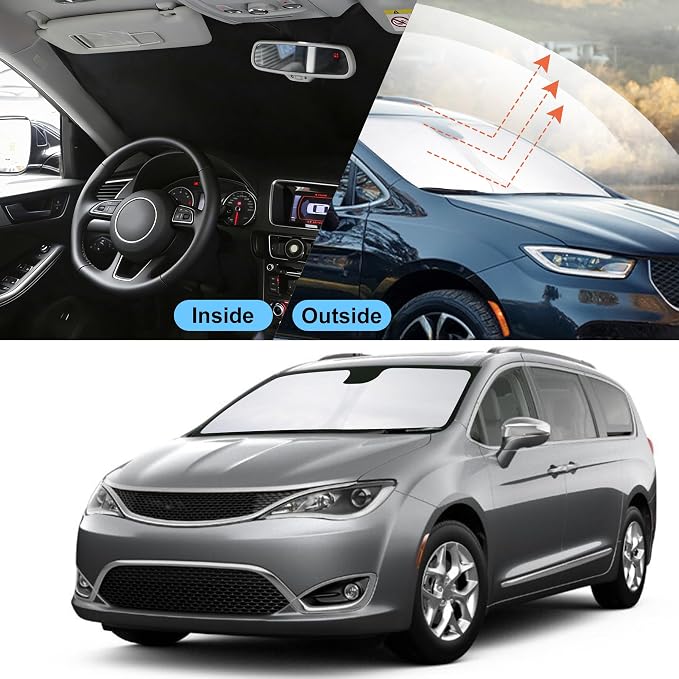 Front Windshield Sun Shade Foldable Car Front Window Sun Shade Windshield Shade Custom Fit for 2017-2025 2026 Chrysler Pacifica Minivan Block UV Rays Heat Keep Cooler - Image 5