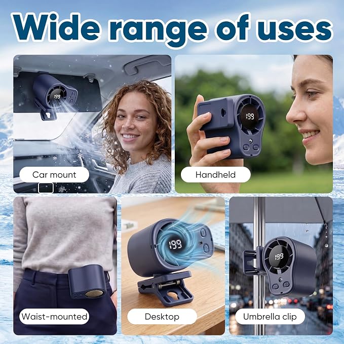 Portable Clip on Air Conditioner Fan for Car with LED Display, 360° Rotation 199 Speeds Mini Cooling Fans, USB Rechargeable Personal Fan for Car Vehicle, Travel, Stroller, Office, Camping - Image 7