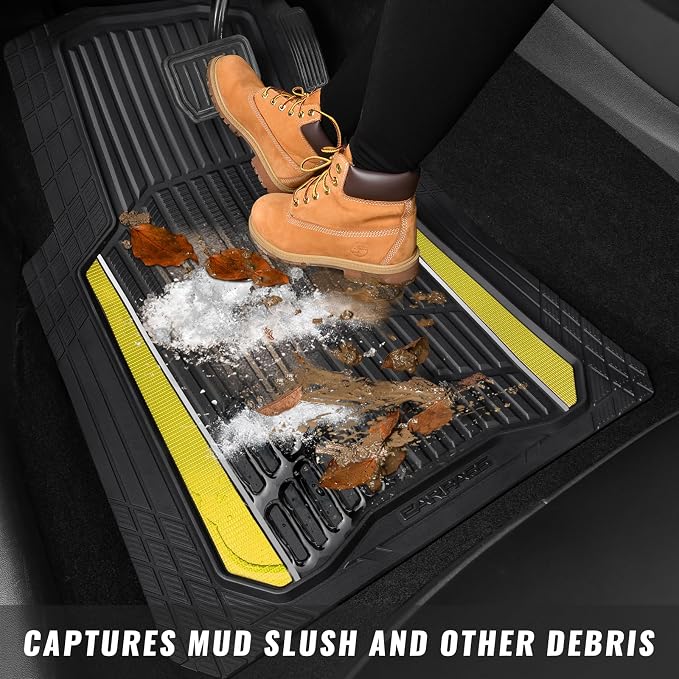 CAR PASS Heavy Duty Rubber Car Floor Mats, Deep Waterproof Car Floor Mats All Weather, Aluminum Film Floor Mats for Cars Non-Slip Universal Trim to Fit for SUV Trucks Sedans Vans,Black Yellow Metallic - Image 9