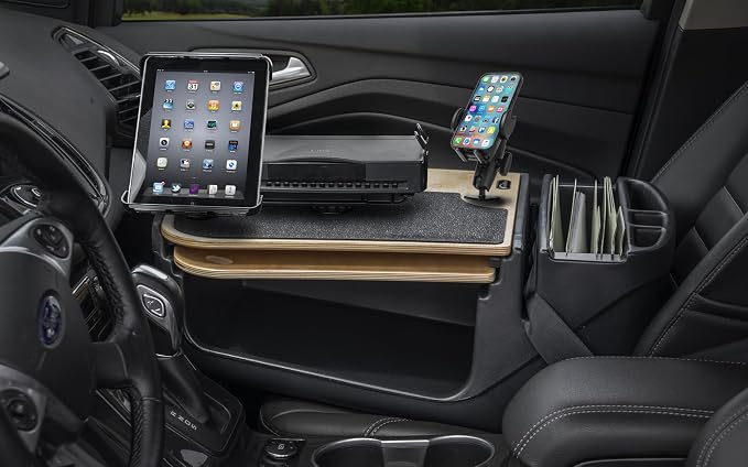 AutoExec AE-GMCD-PI-PS-PM-TAB-11M GripMaster Car Desk for Your Vehicle Workstation and Mobile Office, Natural with 400 watt Power Inverter, Printer Stand, Phone Mount and Tablet Mount | 400 Watt Power Inverter, Printer Stand, Phone Mount, Tablet Mount - Image 2