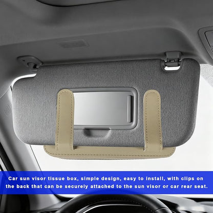 Car Tissue Holder, PU Leather Auto Sun Visor Tissue Case Napkin Holder with Zipper, Rectangular Mask Dispenser Hanging Paper Towel Organizer for Cars SUVs Trucks RVs (Beige) - Image 4