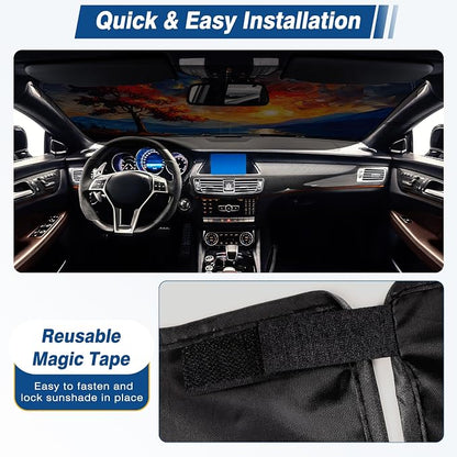 Car Windshield Sun Shade UV Reflector Foldable Front Window SUV | Blocks 98% UV Rays,Keep Interior Cool,Universal Fits Hatchback,Truck,MPV,Storage bag,57"L x 31.5"W,Car Summer Accessories - Image 5