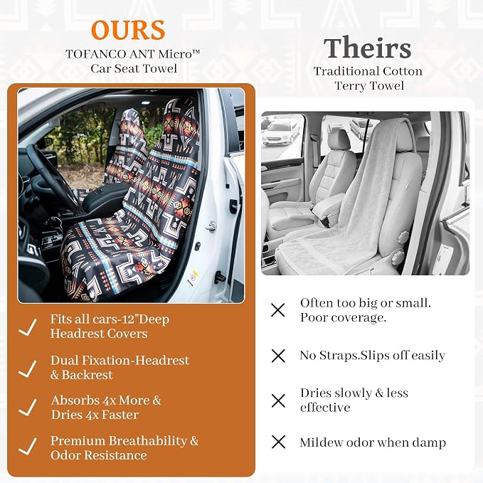 Car Seat Cover Towel for Front Seats Non-Slip with Headrest Pocket & Strap | Universal Fit for Cars Truck SUV|Car Seat Hoodie & Phocho Perfect After Gym Workout, Beach,Yoga and Running|Anti-dog Scratch - Image 5