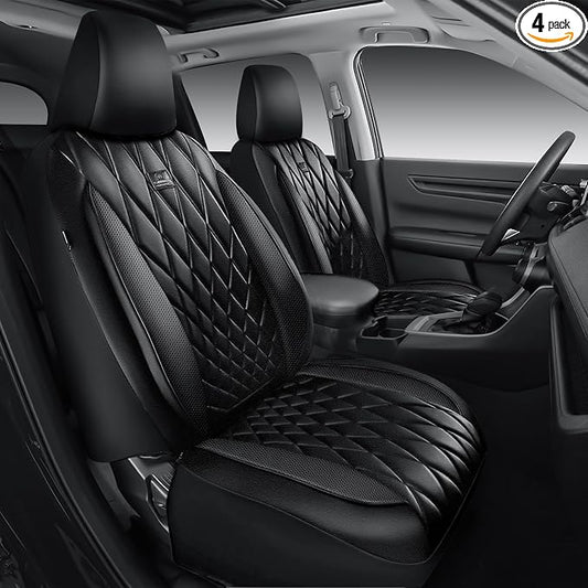CAR PASS Nappa Leather Rav4 Front Seat Covers Custom Fit for Toyota Rav4 2019-2024, Camry 2018-2024, Corolla 2020-2025, Luxury Premium Anti-Slip Waterproof 2 Pack Seat Cover, Airbag Compatible Black by CARPASS
