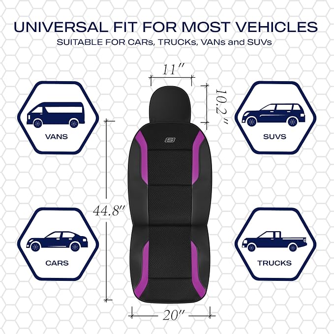 Skechers Memory Foam Car Seat Covers, Air Cool Mesh Thick Seat Covers,Car Seat Covers Front Seats,Airbag Compatible, Automotive Comfort Protection for Most Cars,Van,Trucks, SUVs,Purple - Image 5