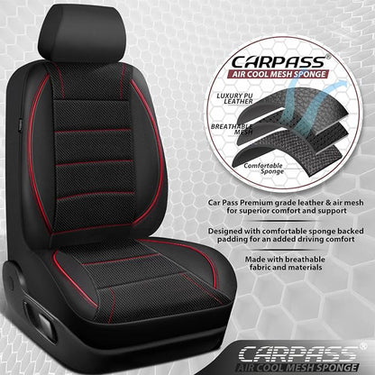 CAR PASS Air Mesh Leather Car Seat Covers Front Seats, Breathable Two Front Seat Covers for Cars, Comfortable Universal Fit for SUV Truck Sedan Automotive, Anti-Slip Airbag Compatible,Black and Red - Image 3