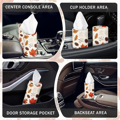 Arttown Car Tissue Holder for Cup Holder Facial Tissues 12 Pack Fall | Foliage Bulk 3-Ply,Refillable Marble Print Cylinder Tissue Boxes,Fit Car Home Office School (600 Sheets Total,50 Sheets Each) - Image 4