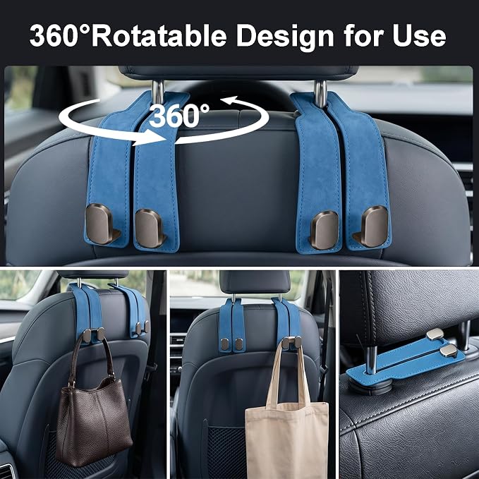 Car Seat Headrest Storage Hooks - 2 Pack Dual Hangers Design Organization Accessories, Car Interior Gadgets to Add Extra Holder and Hook for Purses,Bags,Coat and Handbag - Image 3