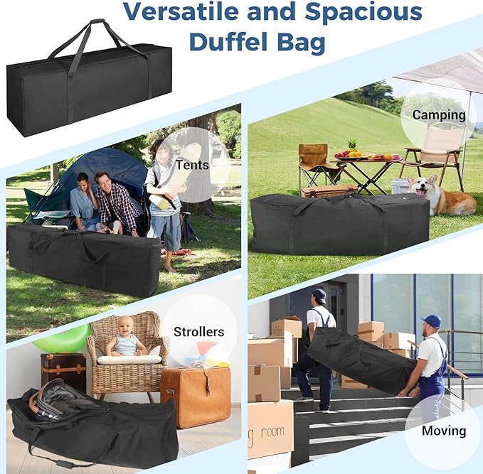 COOLBEBE 2 Pack 52" Sports Duffle Bag - 160L Extra Large Travel Luggage Bag | Upgrade 2-way Lockable Zippers, Sturdy & Water Resistant Long Duffle Bag for Tent Pole Camping Moving (Black 52inch) - Image 2