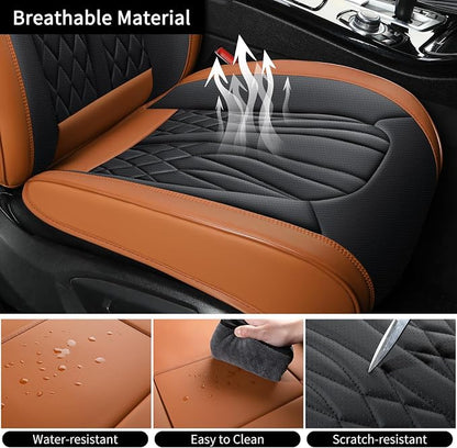 MINGBRON Car Seat Covers Front Seats, Car Seat Protector Waterproof, Car Seat Cushion Nappa Leather, Driver Seat Cover Brown Carseat Cover Universal Fit for Most Cars Brown&Black - Image 4