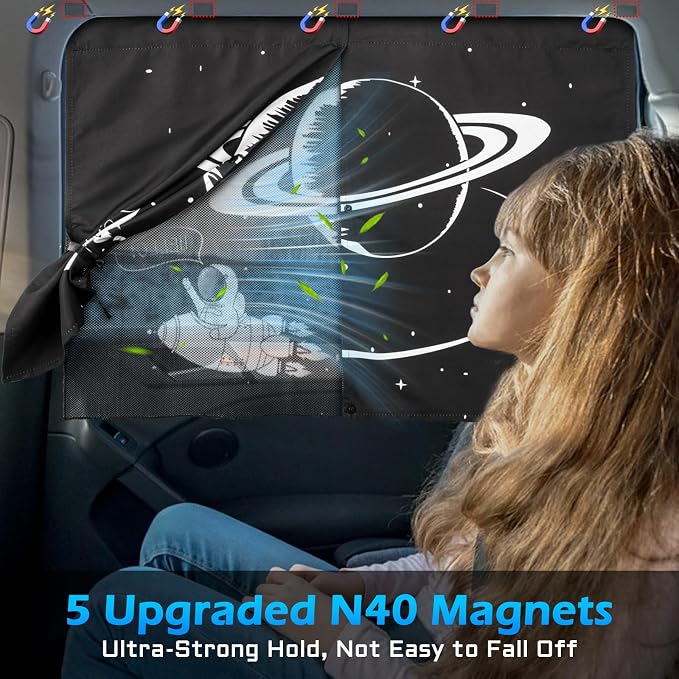 Car Window Shades, 2 Packs Magnetic car Sun Shade for Baby, Double Layers Magnetic Planet Pattern Design for Full Covers/Half Shade Options, Window Curtains for Heat/UV Protection Sun Block Covers - Image 2