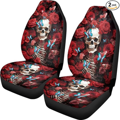 Red Rose Skull Floral Car Seat Cover Front Bottom Seat Cushion Cover, Butterfly Front Seat Covers Universal fits most Cars, SUVs, and Trucks, Washable and Easy to Install by Brosoneto