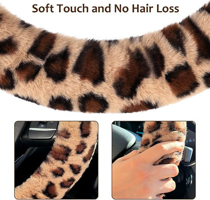 Accmor Fluffy Car Steering Wheel Cover, Leopard Fuzzy Vehicle Wheel Cover for Women Non-Slip Furry Warm Steering Wheel Protector with Cute Ears, Car Accessories 15 inch Universal Fit Auto, Suvs, Truck - Image 4