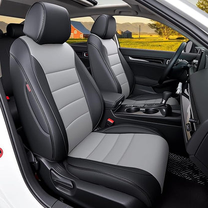 HKZ Custom Fit Civic Seat Cover Full Set for Honda Civic 4 Door (Hatchback Sport 2022-2026)&(Hatchback LX 2022-2024) 5-Seats Full Set,Leather Seat Protector(Black+Grey) by HKZ