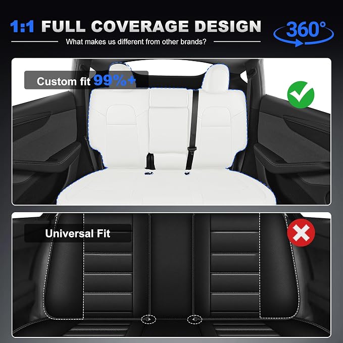 AOMSAZTO Seat Cover for Tesla Model Y 2020-2025 Not for Juniper/Performance | 4-Pieces Set with Seatbelt Cover,Steering Wheel Covers, Headrests,5 Seats Faux Leather Waterproof,Airbag Compatible-White - Image 5