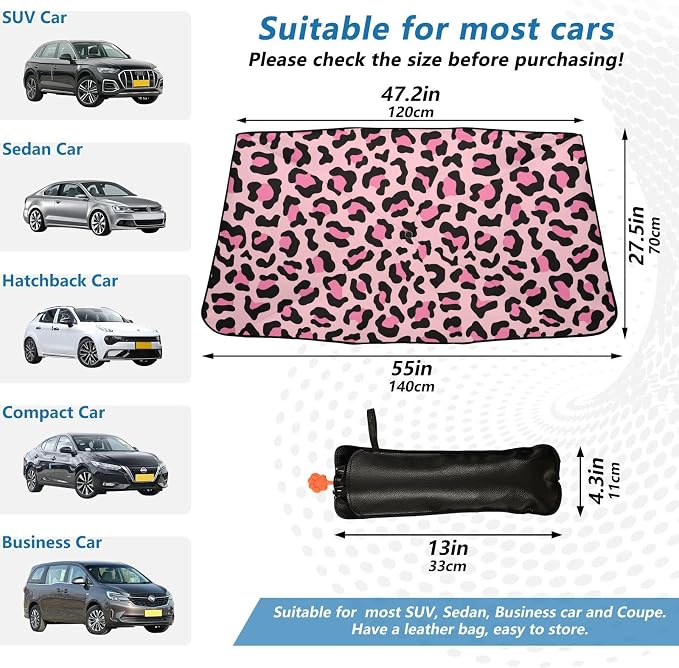 Leopard Print Windshield Sun Shade Umbrella Pink Animal Skin Foldable Car Front Window Sunshade Blocks UV Rays Heat Keep Vehicle Cool (55" x 27.5") - Image 4