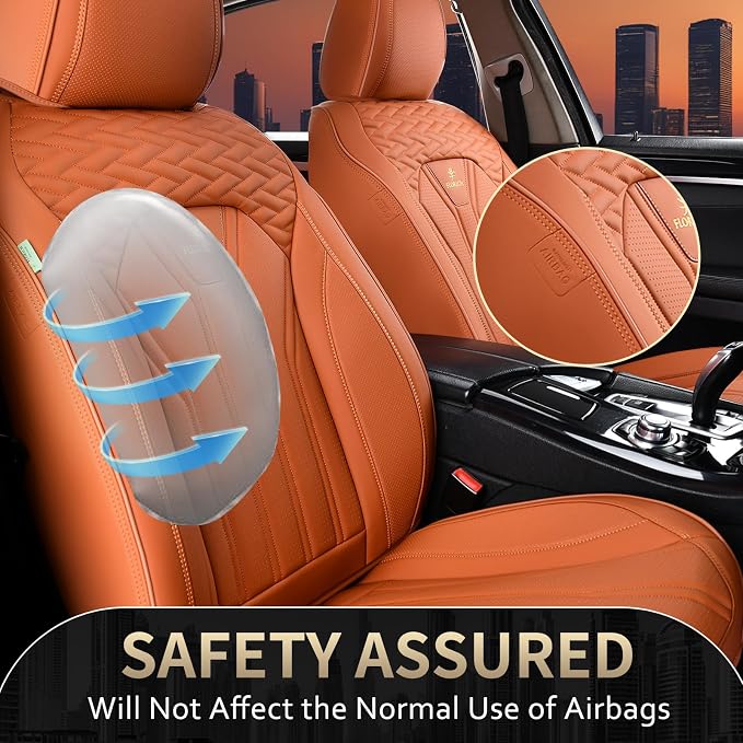 Seat Covers, Leather Car Seat Covers Front Seats, Automotive Seat Covers Waterproof Car Seat Cushion Orange Seat Cover Protector Universal Fit for Most Cars Trucks SUVs - Image 6