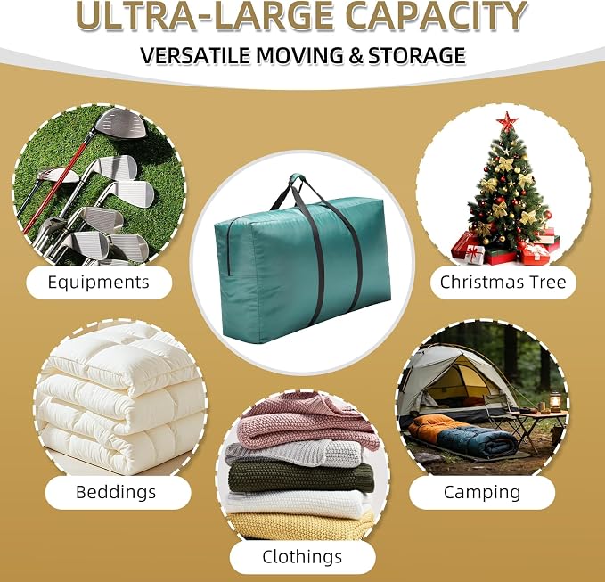 Extra Large travel duffel bag with Strong Handles, 230L Waterproof duffel bag, Durable Zippers, Extra Large Storage Totes for Space Saving and Moving Supplies, Green - Image 5