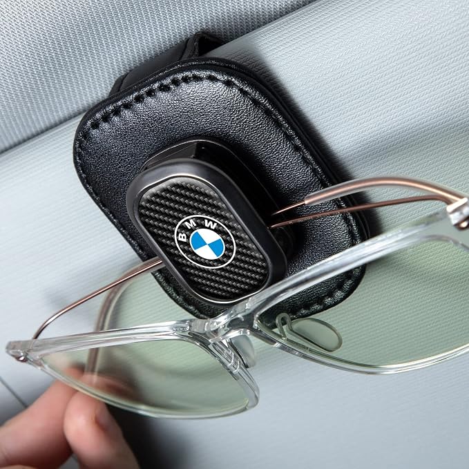 Sunglasses Holder, Leather Glasses Holders Compatible with BMW Series Car Sun Visor, Eyeglasses Hanger and Ticket Card Clip Eyeglasses Mount for Car, for Accessories, Black by Sespac