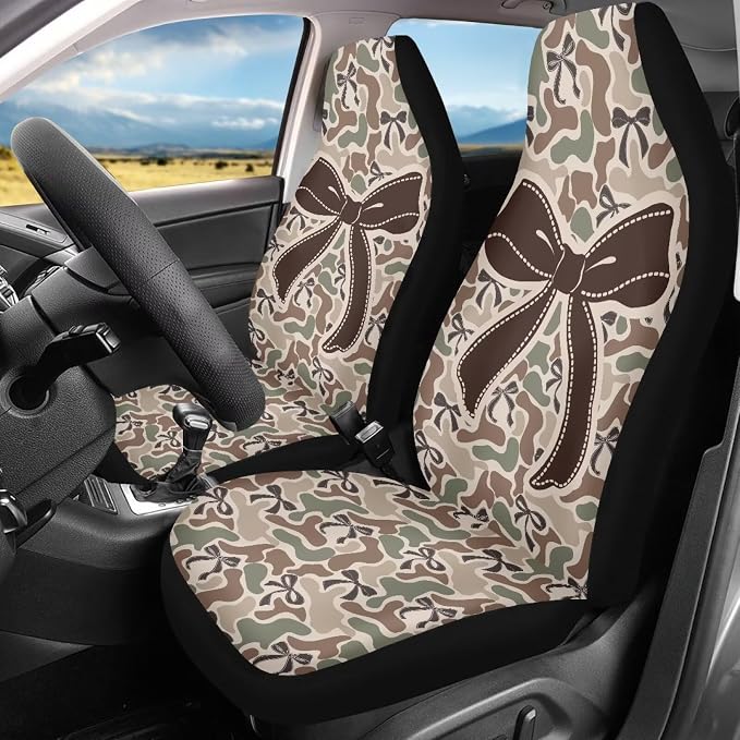 Camo Bow Front Car Seat Cover 2 Pack, Soft Breathable Bucket Seat Protectors, Easy Installation, Universal Fit for Most Cars, SUVs and Sedans - Image 3