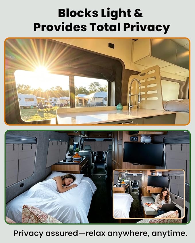 MELIPRON Driver Middle Window Cover Fit for Mercedes Sprinter 170"/170" ext | NCV3 & VS30 2007-2026, 2 Folding Ventilation Panels, Magnetic Insulated Blackout Privacy Shade for Campers & Van Lifers, Gray - Image 4